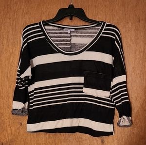 Charlotte Russe shirt with 3/4 length sleeves, size small, black & off white